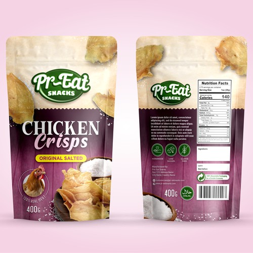 PR-EAT SNACKS - CHICKEN CRISPS - POUCH PACKAGING DESIGN